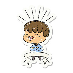grunge sticker of tattoo style boy sticking out tongue