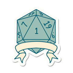 natural one d20 dice roll sticker
