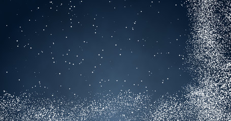 Snowflakes and bokeh lights on the blue Merry Christmas background. 3D rendering 3D illustration