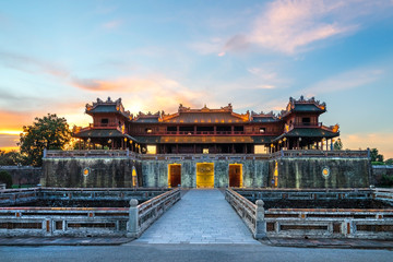 Wonderful view of the “ Meridian Gate Hue “ to the Imperial City with the Purple Forbidden City...