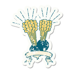 grunge sticker of tattoo style beets with leaves