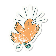 grunge sticker of tattoo style happy bird