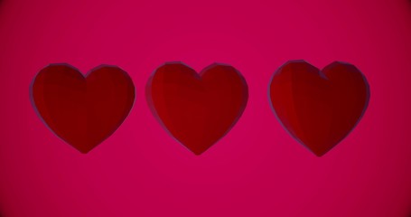 Romantic pattern with polygonal red hearts. For Valentine's Day event. Loop animation 4k. 3D rendering 3D illustration