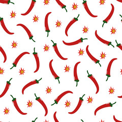 Seamless pattern of hot chilli peppers. Vector illustration.