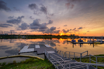 Singapore 2018, Dawn at Marina Bay bank near Marina Barrage