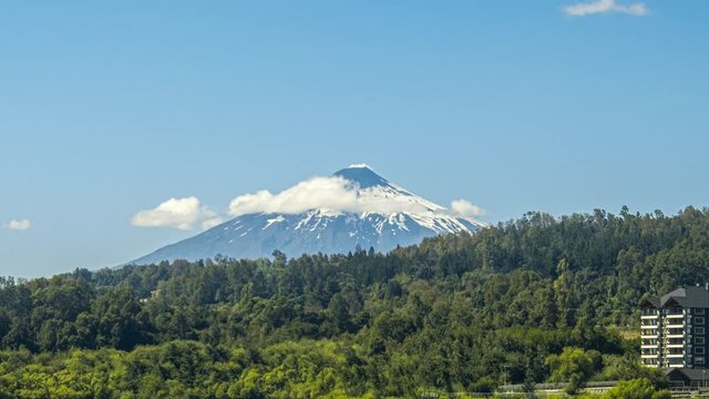 View to Villarrica Volcano, Pucon / Chile. 4K.