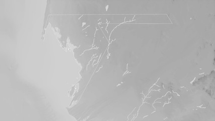 Dakhlet Nouadhibou, Mauritania - outlined. Grayscale