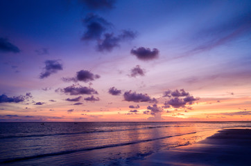 Fototapeta premium sunset on the beach in Thailand , cover banner concept summer background.