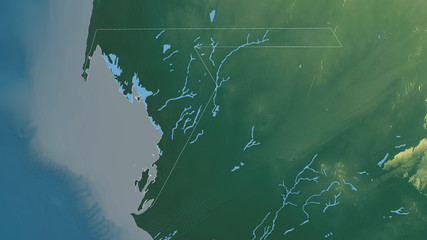 Dakhlet Nouadhibou, Mauritania - outlined. Relief