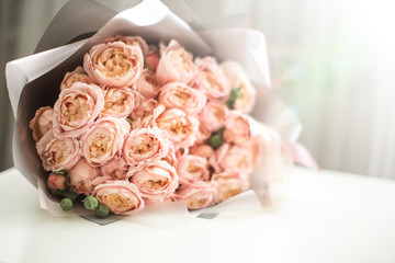 beautiful bouquet of fresh pink roses, vintage style