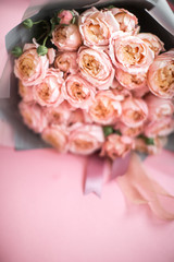 beautiful bouquet of fresh pink roses, vintage style