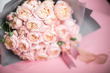beautiful bouquet of fresh pink roses, vintage style