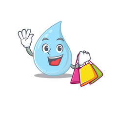 Rich and famous raindrop cartoon character holding shopping bags