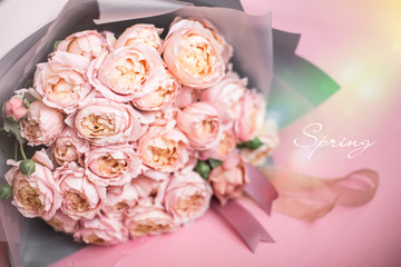 beautiful bouquet of fresh pink roses, vintage style