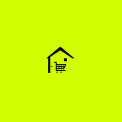 a combination of a house and a shopping basket, forming a house selling logo.