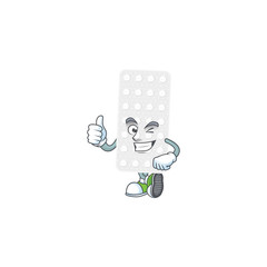 Mascot design style of pills showing Thumbs up finger