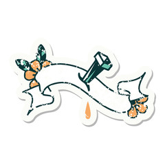 grunge sticker with banner of iron nail