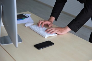 Work from home concept close up hand using mobile phone VPN online to office business avoid Covid-19 Coronavirus