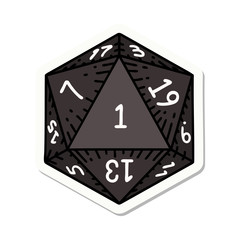 natural 1 D20 dice roll sticker