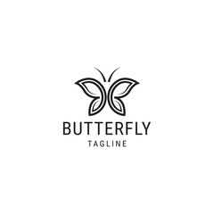 Butterfly logo design template with line art