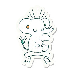 grunge sticker of tattoo style cute elephant