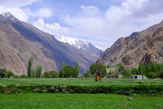 Beautiful view of Turtuk village with mountain range