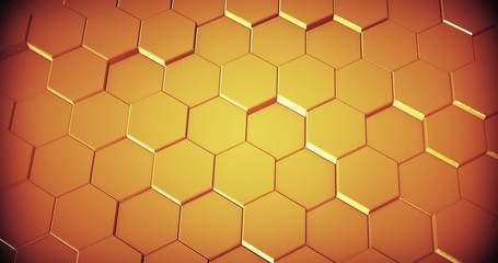 Abstract geometric honey gold hexagone background. 3D rendering. 3D illustration