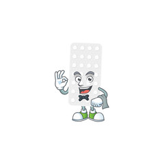 A pills waiter cartoon character ready to serve