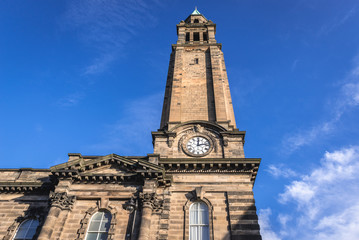 Fototapeta na wymiar Tower of Independent Baptist Church called Charlotte Chapel in Edinburgh city, Scotland, UK