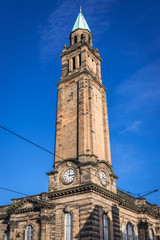 Tower of Independent Baptist Church called Charlotte Chapel in Edinburgh city, Scotland, UK