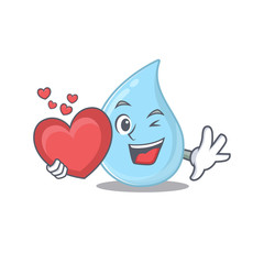 A sweet raindrop cartoon character style with a heart