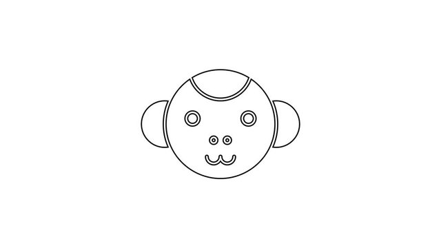 Black line Monkey zodiac sign icon isolated on white background. Astrological horoscope collection. 4K Video motion graphic animation