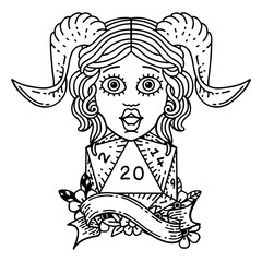 tiefling with natural twenty dice roll illustration