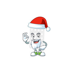 Friendly pills Santa cartoon character design with ok finger