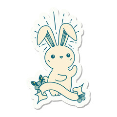 sticker of tattoo style cute bunny