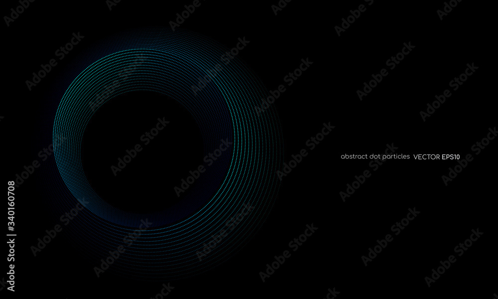 Poster abstract dots line circle round frame isolated on black background. Vector illustration in concept digital, technology, modern, science.