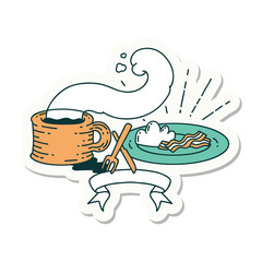 sticker of tattoo style breakfast and coffee