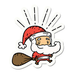 sticker of tattoo style santa claus christmas character with sack