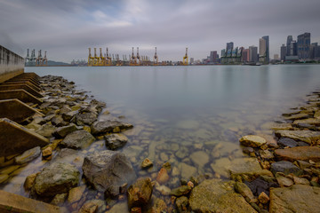 Singapore 2018 Early morning at Marina South Pier cruise terminal located in Marina South over look to Tanjong Pagar Terminal, Singapore
