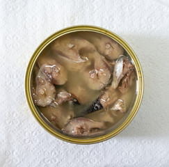 Canned fish in an aluminum can in oil