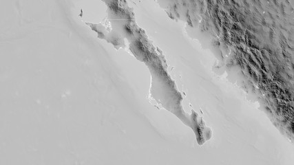 Baja California Sur, Mexico - outlined. Grayscale