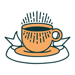 tattoo with banner of cup of coffee