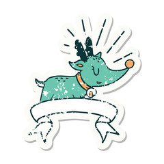 grunge sticker of tattoo style christmas reindeer