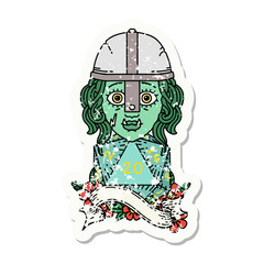 half orc fighter with natural 20 dice roll grunge sticker