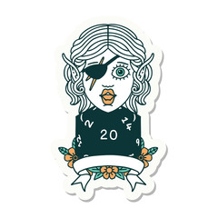 elf rogue character with natural twenty dice roll sticker
