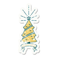 grunge sticker of tattoo style christmas tree with star