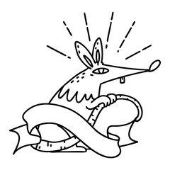 banner with black line work tattoo style sneaky rat