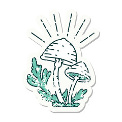 grunge sticker of tattoo style mushrooms