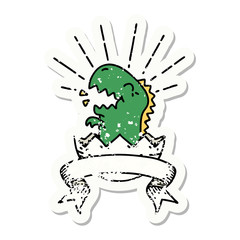 grunge sticker of tattoo style hatching dinosaur