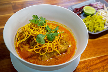 Khao Soi, Northern Thai curry noodle - famous Thai local traditional recipe